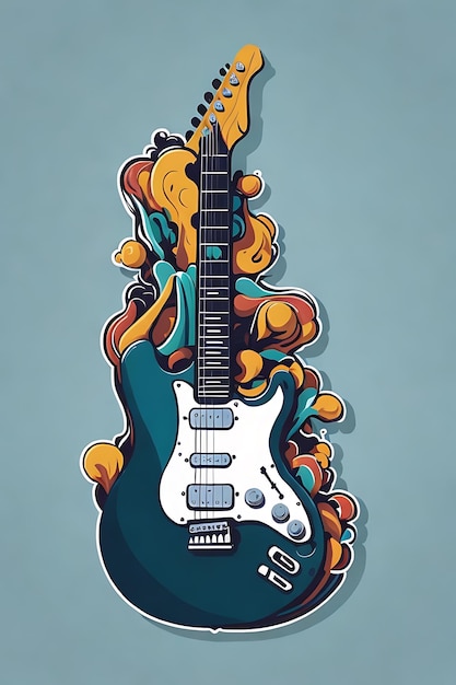 electric guitar flat design sticker vector no background