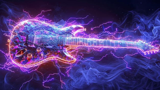 Photo an electric guitar made of pure electricity