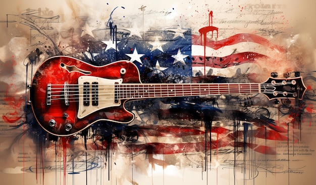 electric guitar and the USA american flag banner