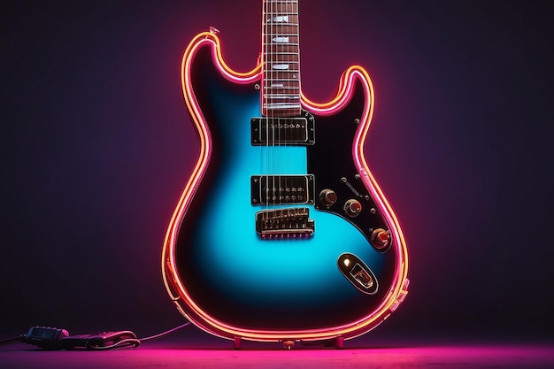 Electric guitar with neon light still life