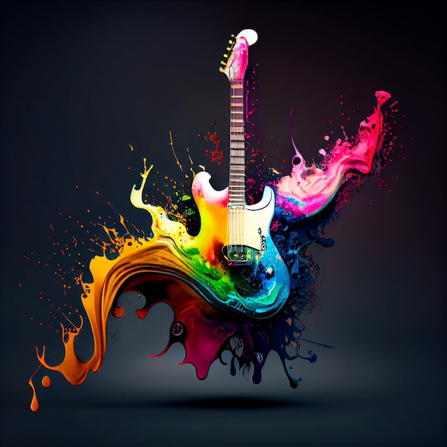 Electric guitar with rainbow paint energetic explosion is not based on any original image character or person Generative Ai