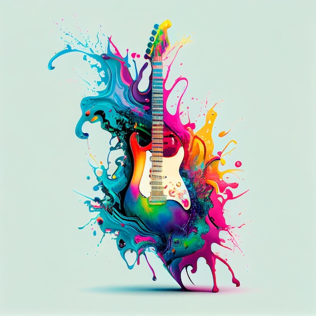 Electric guitar with rainbow paint energetic explosion is not based on any original image character or person Generative Ai