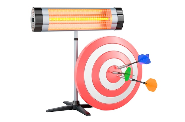 Electric Halogen or infrared heater and target with arrows 3D rendering