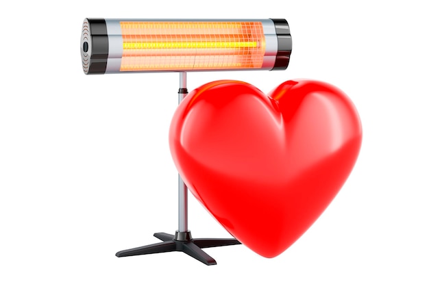 Electric Halogen or infrared heater with red heart 3D rendering