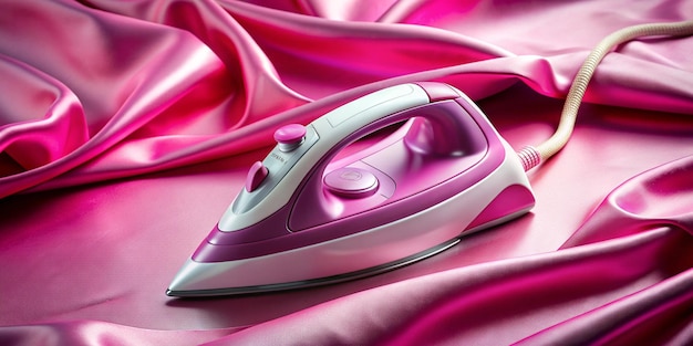 Photo electric iron on pink silk fabric