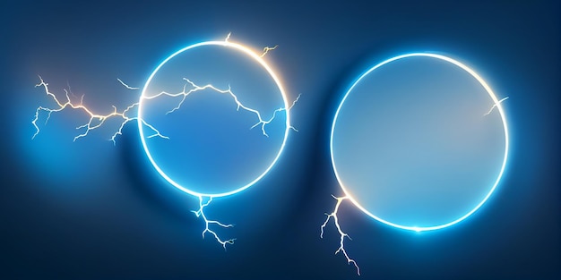 Electric lightning frames circle digital glowing borders