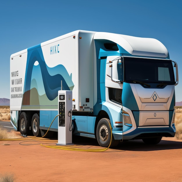 Electric lorry charging in charging station created using generative ai technology