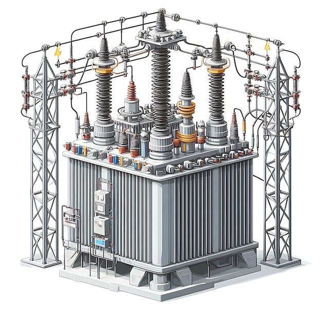 Photo electric machine substation transformer illustration