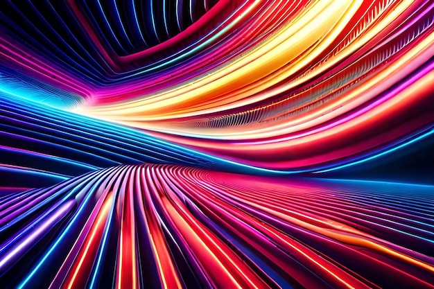 An electric neon light abstract background with pulsating waves of light intricate patterns and vibr...