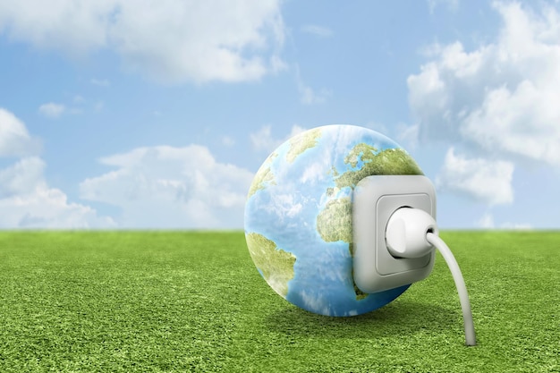 Electric plug into an earth power socket. Green Power Concept