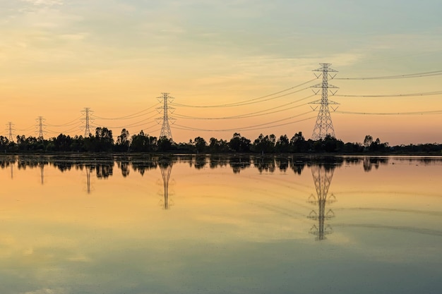 Electric poles and evening light