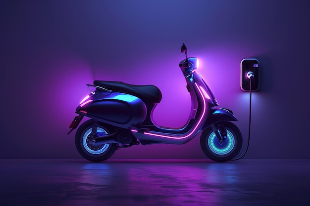 Electric Scooter Charging in Neon Light