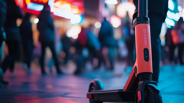 Photo electric scooter parked on bustling street ai generated