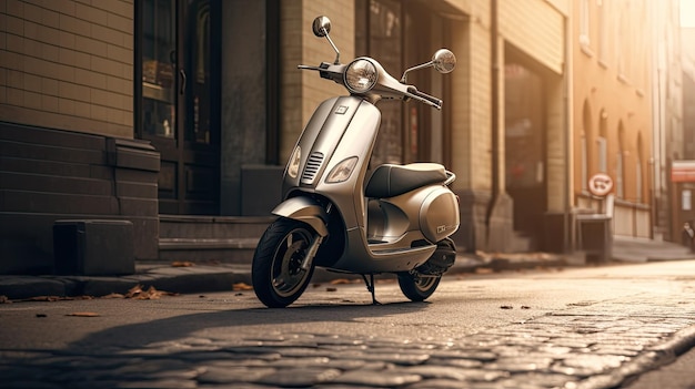 an electric scooter on the sidewalk near a road in the heart of the city the essence of urban mobility in a minimalist and modern style