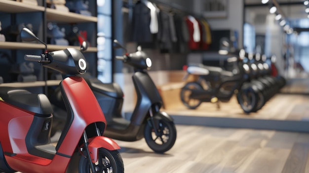 Electric scooters on display in a modern showroom