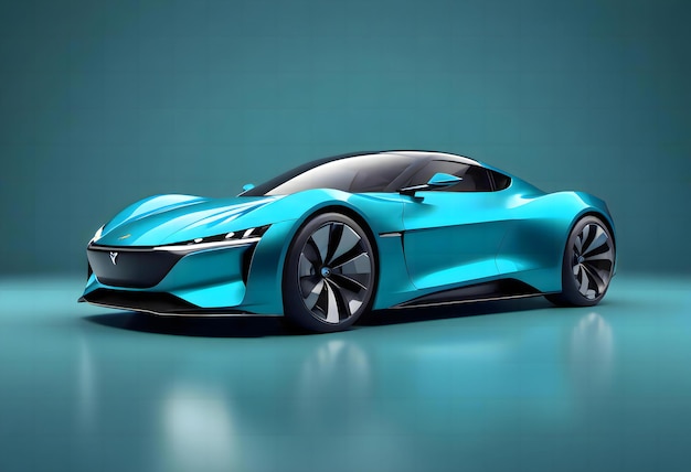 Electric sports car with a teal blue metallic body and aerodynamic