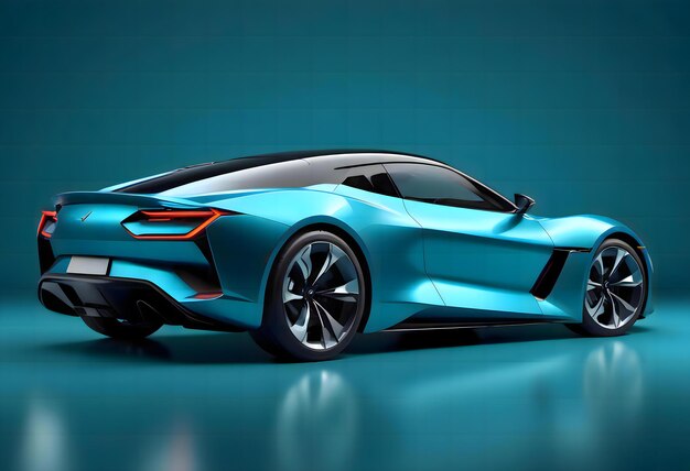 Electric sports car with a teal blue metallic body and aerodynamic