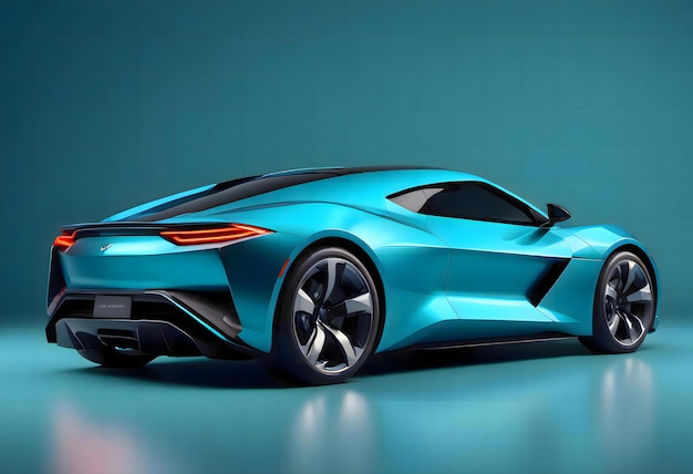 Electric sports car with a teal blue metallic body and aerodynamic