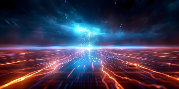 Photo electric storm a futuristic landscape with lightning flashes and approaching storm concept futuristic landscape lightning flashes electric storm storm approaching scifi environment