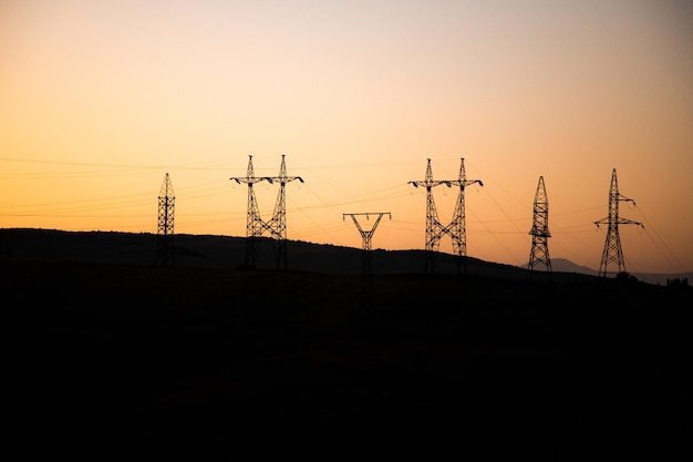 Electric tower at the sunset