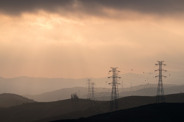 Electric towers in the mist