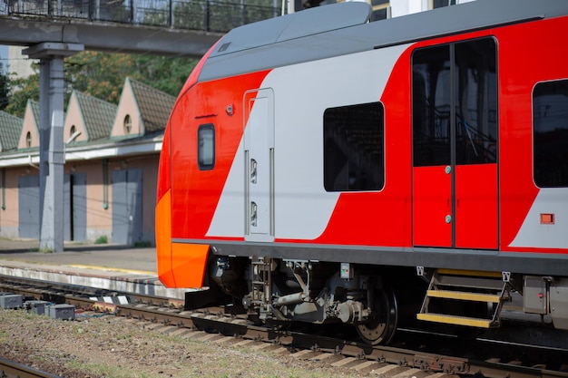 Electric train locomotive in motion on a blurred background