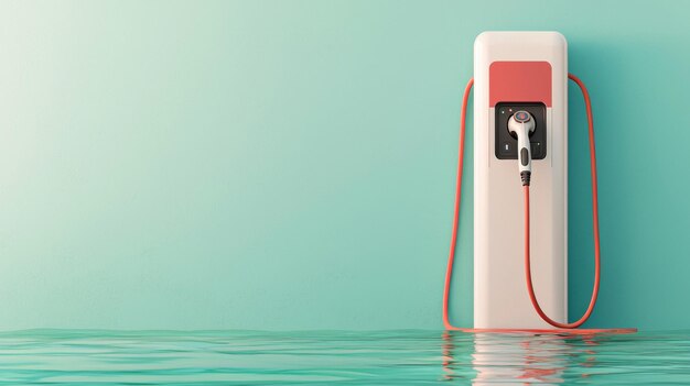 Photo electric vehicle charging station submerged in water