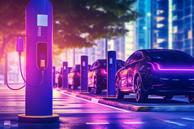 Electric vehicle charging station in urban setting