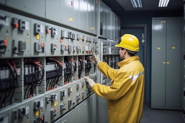 Electrical engineer working on electrical cabinet control