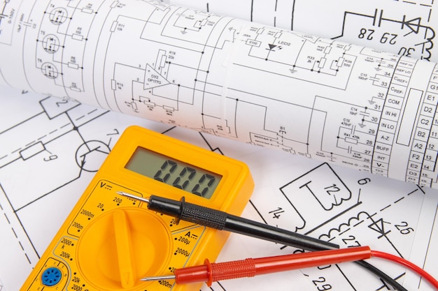 Electrical engineering drawings and digital multimeter