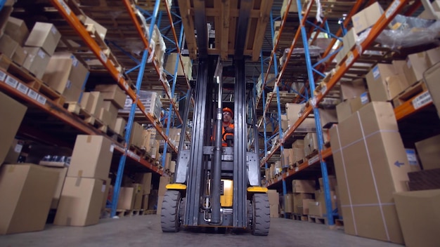 Electrical forklift truck in factory warehouse use for lift material supply to production line