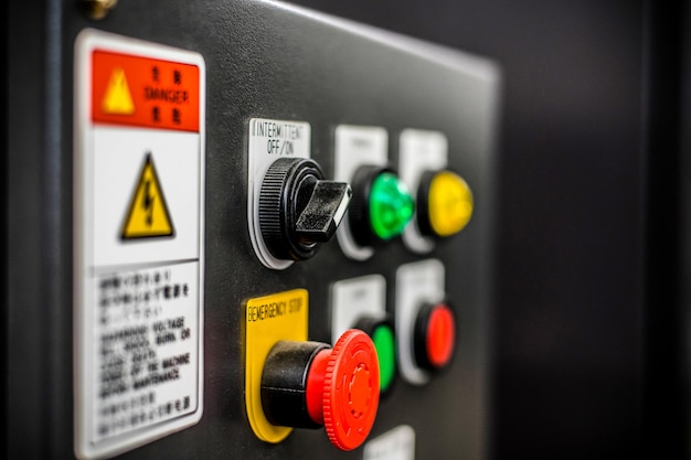 Electrical panel of an industrial machine in closeup