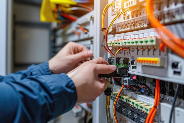 Electrician checking electrical maintenance and power distribution