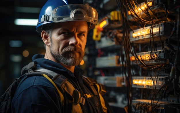 An electrician in the process of working on a lighting system