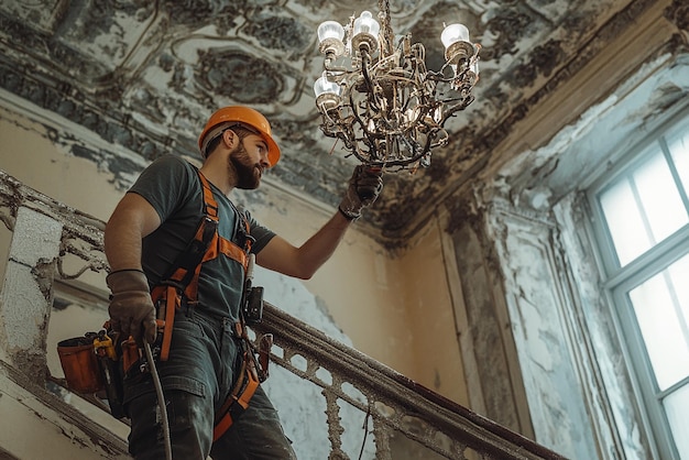 Electrician Repairing Wires in Historic Building