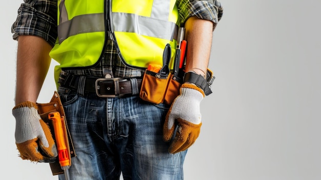 Electrician wearing work clothes with electrical tool