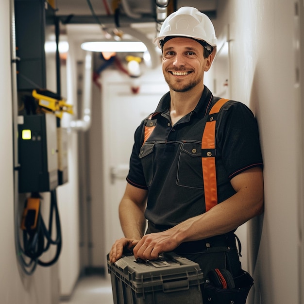 Electrician working at electric panel