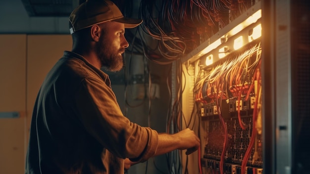 Photo electrician working on electrical panel