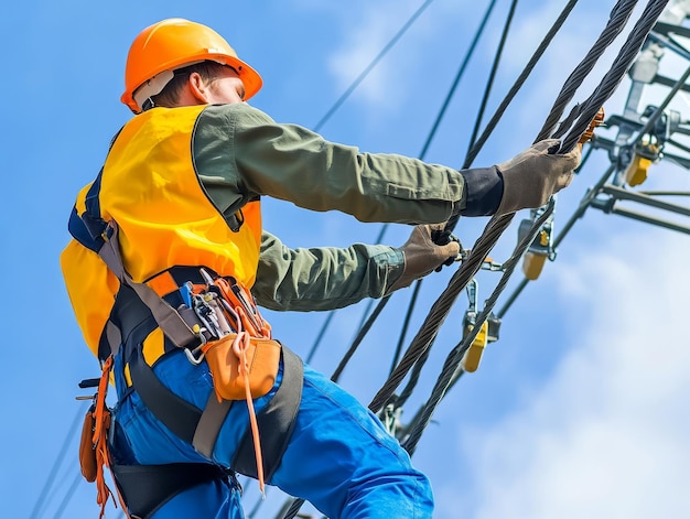 Photo electrician working on power lines