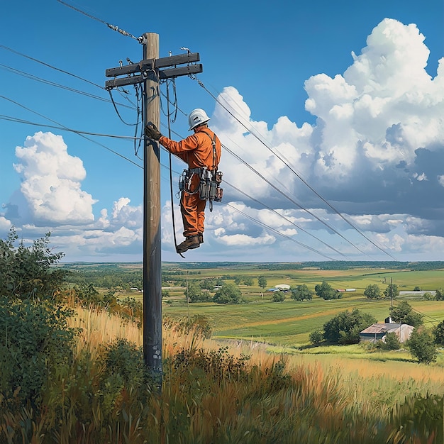 Photo electrician working in rugged rural environment