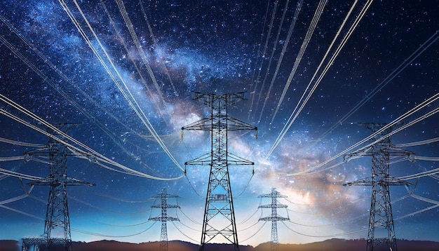 Electricity is digitally visualized in three dimensions in this 3D render of power transmission