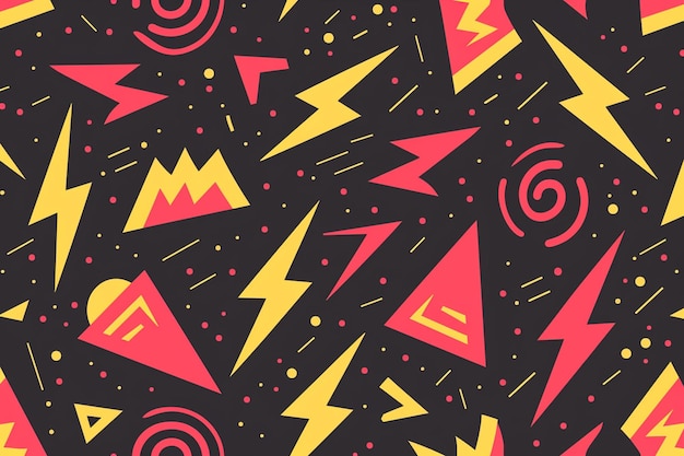 Photo electrifying geometric pattern bold lightning bolts and abstract shapes in red yellow and black