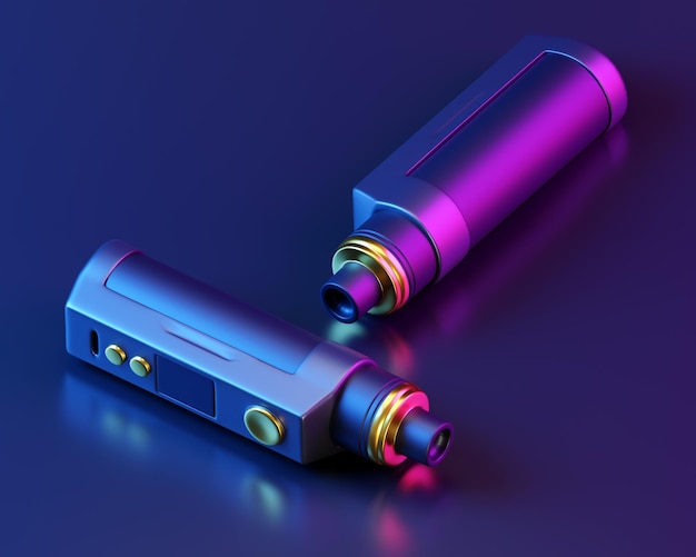 Electronic Cigarette Pod mod vape Blue and Pink background 3d rendering