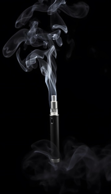 Photo electronic cigarette in smoke on a black background smoking nicotine through an electronic