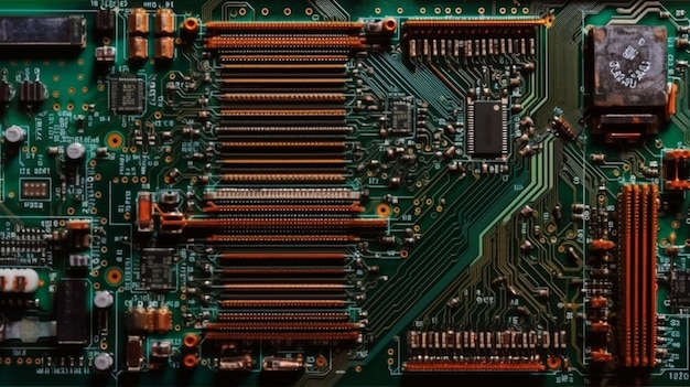 Electronic circuit board close up top view