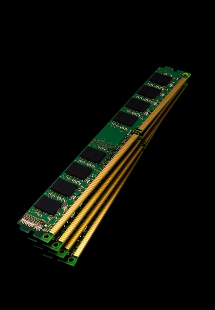 Photo electronic collection computer random access memory ram modules on the black background