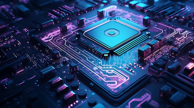 Electronic computer hardware technology Motherboard digital chip Ai generative