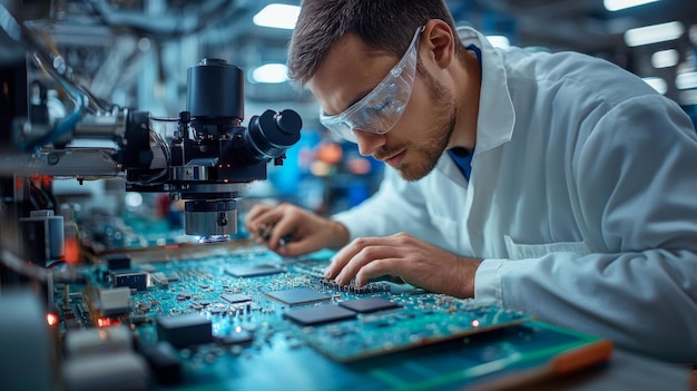 Electronic Engineer Working on Circuit Board