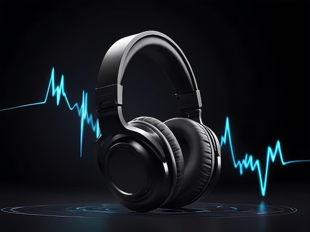 Electronic Music Headphones with Dark Soundwaves Background