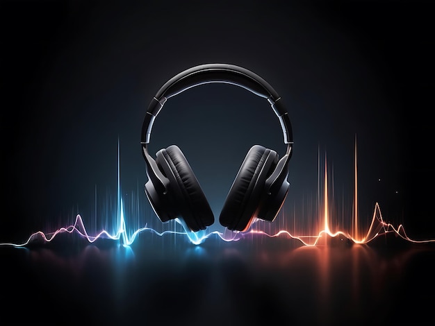 Electronic Music Headphones with Dark Soundwaves Background